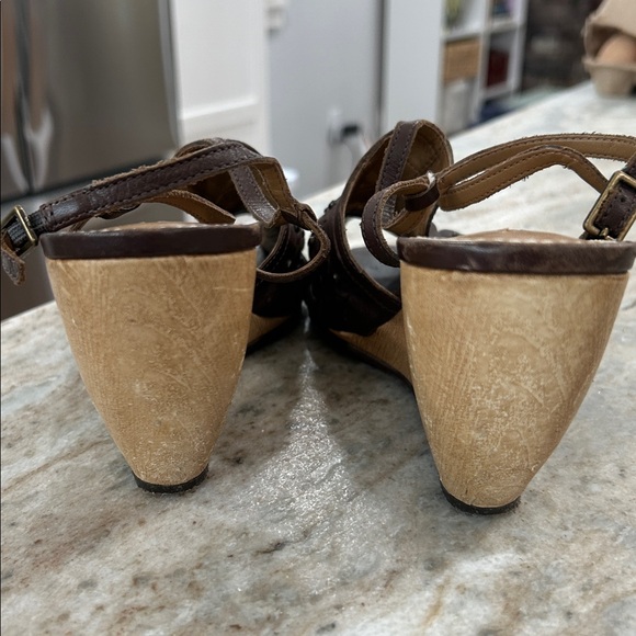 Schuler & Sons Philadelphia peep toe wedge shoes size 40 buckle strap brown - Picture 6 of 14